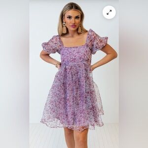 Entro Floral Puff Sleeve Floral Dress - M